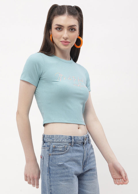 Madame Typography Powder Blue Crop T-Shirt