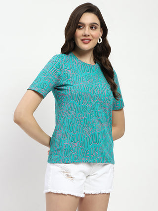 Madame Typographic Print Sea Green Cotton T-Shirt