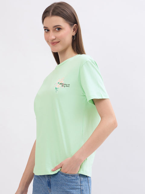 Madame Graphic Print Green Cotton T-Shirt