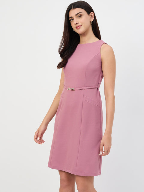 Madame Dusty Pink Belted Sheath Dress