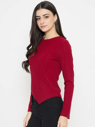 Madame Asymmetric Full Sleeve Red Top