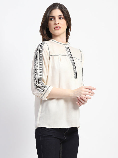 Madame Embroidered Off White Top