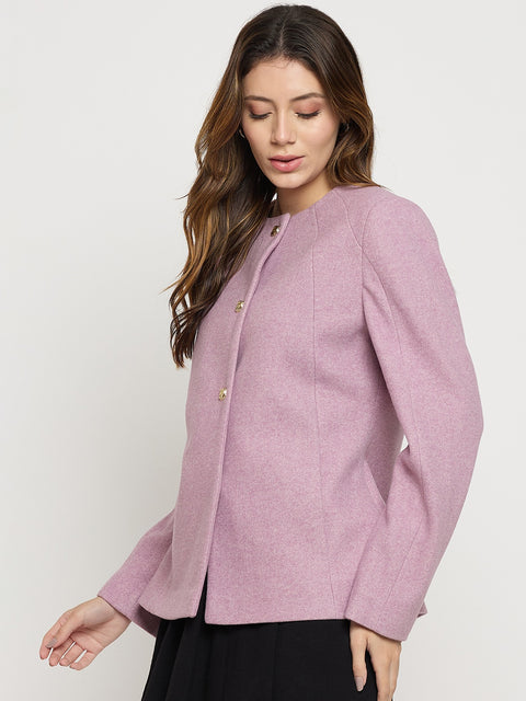 Madame Mauve Round Neck Full Sleeve Short Coat