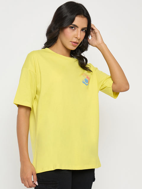 Madame Front and Back Graphic Print Yellow T-Shirt
