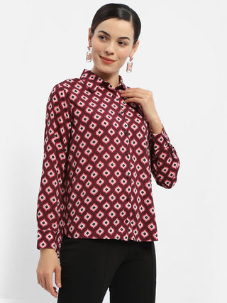 Madame Geometric Print Maroon Regular Shirt