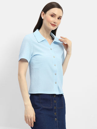 Madame Textured Sky Blue Half Sleeve Shirt