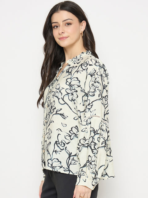 Madame Black Rayon Blend Printed Top