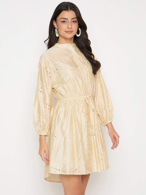 Madame Schiffli Off White Viscose Blend Mini Dress