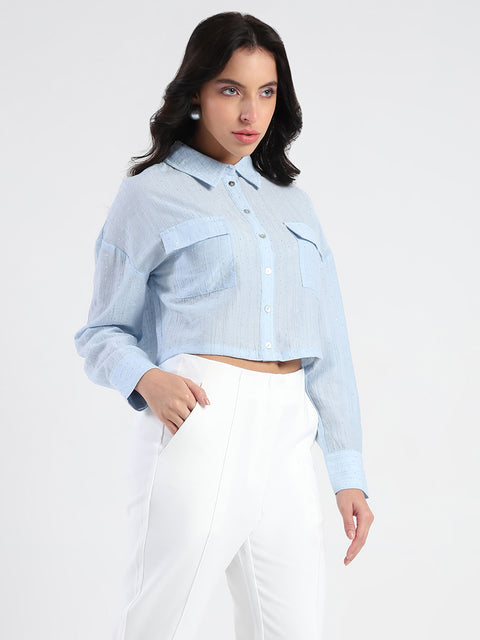 Madame D-Ring Straps Shimmer Detail Ice Blue Shirt