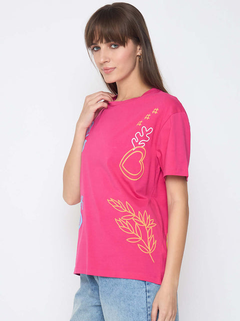 Madame Front and Back Printed Hot Pink Sinker T-shirt