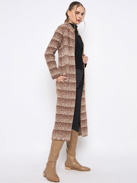 Madame Open Front Striped Multicolor Long Coat
