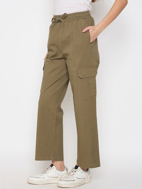 Madame Cotton Straight Green Cargo Pants