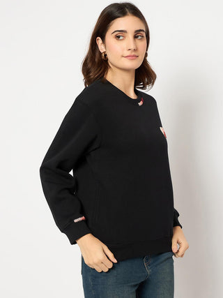 Madame Fleece Patched Black Sweatshirt
