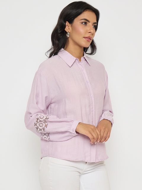 Madame Lace Detailed Lilac Nylon Blend Shirt