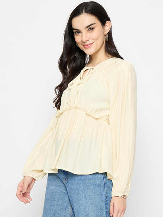 Madame Cinch Waist Off White Peplum Top
