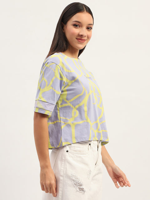 Madame Tie Dye Typography Adorned Cotton Mauve T-Shirt
