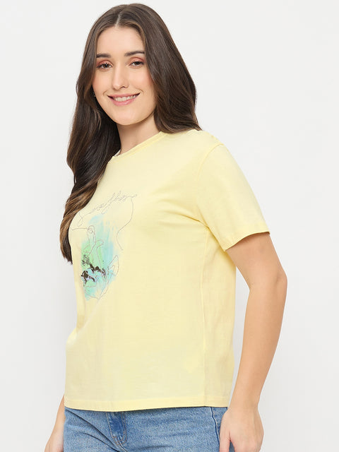 Madame Yellow Graphic Print Cotton T-Shirt