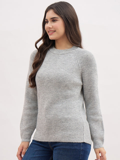 Madame Light Grey Self Designed Sweater