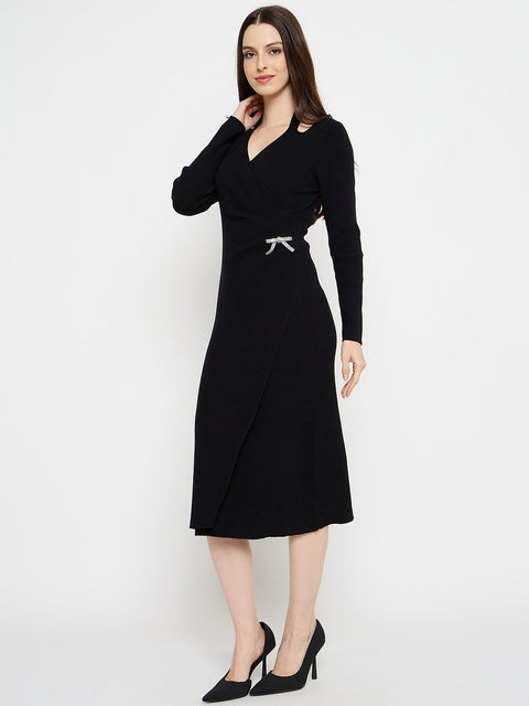 Madame Cutout Detail Embellished Accent Black Midi Dress