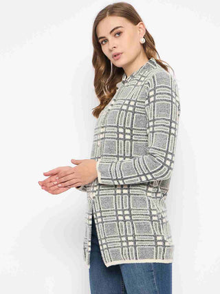 Madame Plaid Pattern Buttoned Black Cardigan