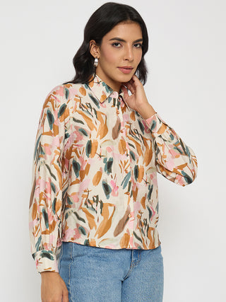 Madame Abstract Print Rust Red Rayon Blend Shirt