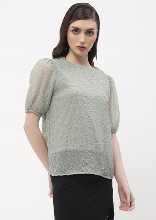 Madame Puff Sleeve Green Crinkled Fabric Top