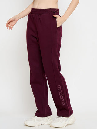 Madame Typography Print Plum Straight Track Bottoms