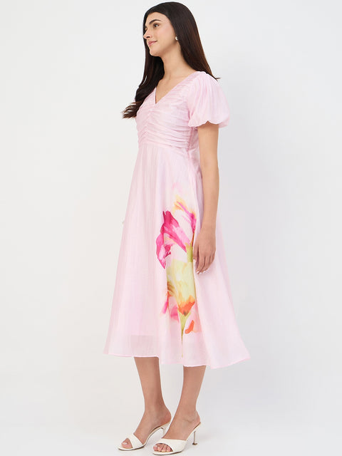 Madame Pink Printed Ruched Tencel Dress
