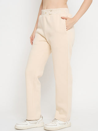 Madame Abstract Print Ivory Tapered Track Bottoms