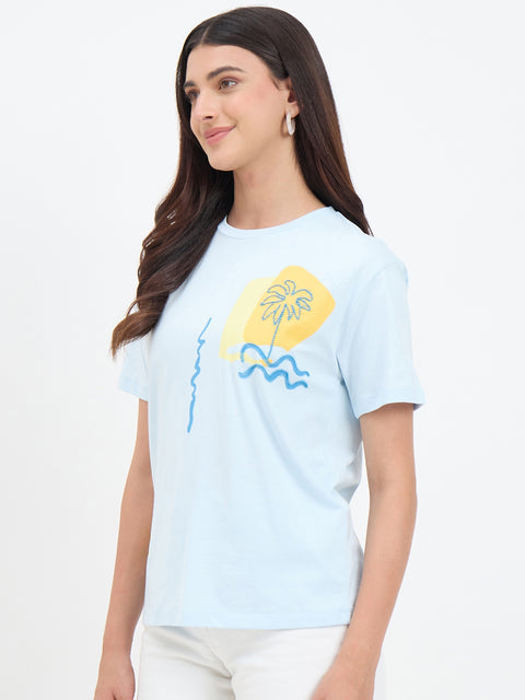 Madame Graphic Print Blue Cotton T-shirt