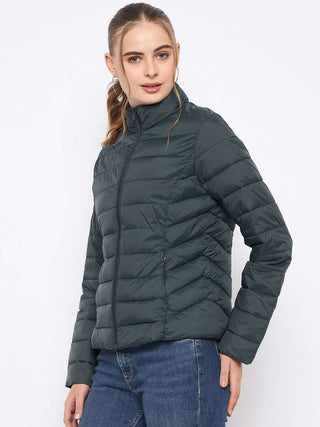 Madame Quilted Bottle Green Puffer Jacket