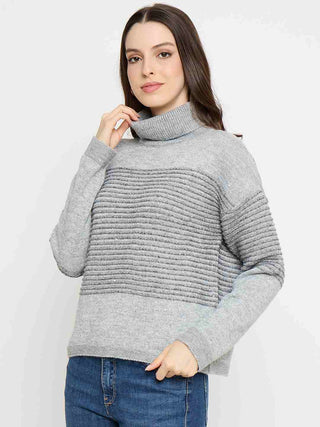 Madame Striped Grey High Neck Sweater