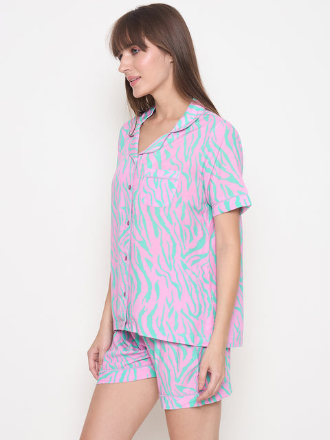mSECRET Zebra Print and Elastic Waist Shorts Lavender Night Suit