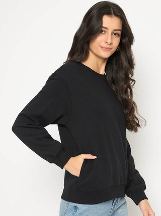 Madame Cotton Blend Solid Black Sweatshirt