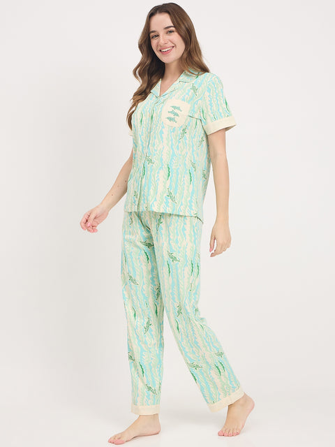 mSECRET Mint Printed Cotton Half Sleeve Night Suit