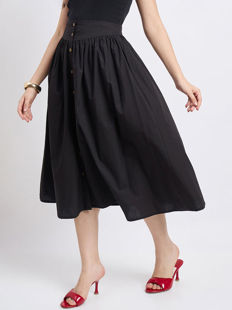 Madame Black Smocked Cotton Skirt