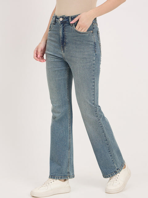 Madame Mid Blue Cotton Whiskered Straight Fit Ankle Jeans