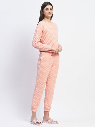 mSECRET Cotton Blend Textured Top and Bottom Peach Night Suit