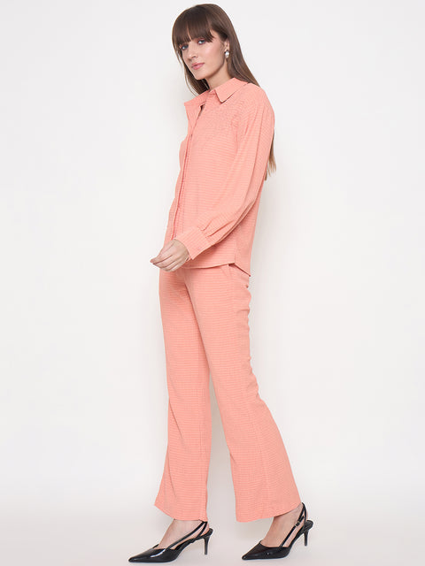 Madame Embroidered Shirt with Crop Tank and Wide-Leg Pants Three Piece Orange Co-ord Set