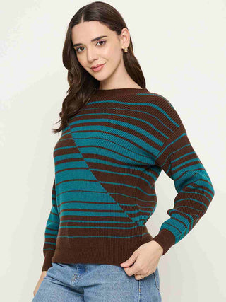 Madame Brown Stripe Print Sweater