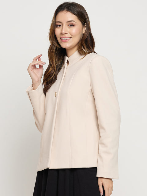 Madame Off White Mock Neck Full Sleeve Short Coat