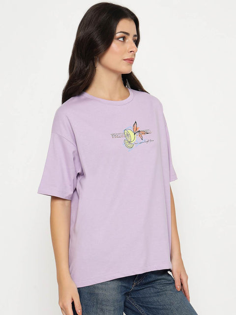 Madame Front and Back Graphic Print Lilac Cotton T-Shirt