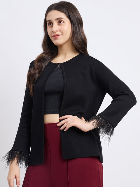 Madame Feather Trim Black Shrug