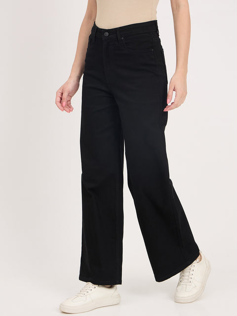 Madame Black Cotton Straight Fit Jeans