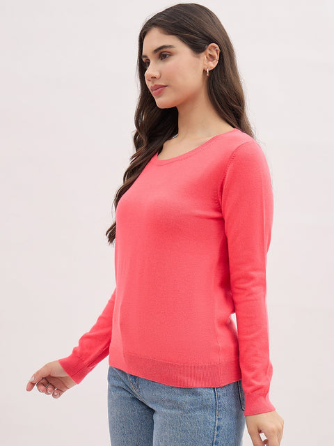 Madame Fluorescent Pink Basic Pullover Sweater