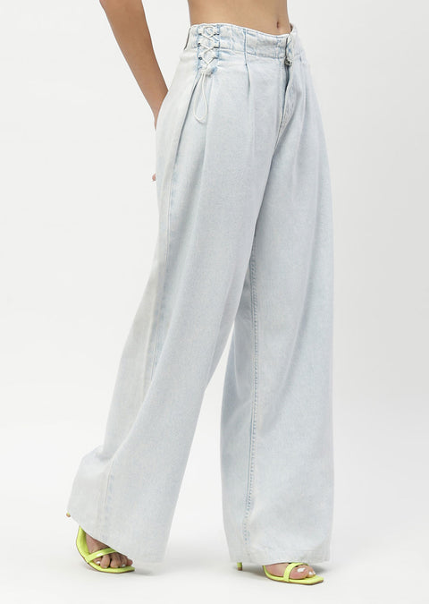 Madame Side Strings Ice Blue Wide Leg Jeans