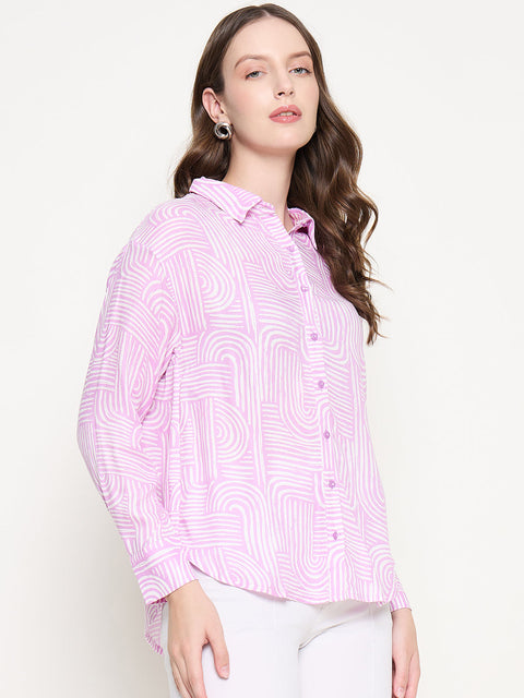 Madame Abstract Print Shirt Collar Purple Shirt