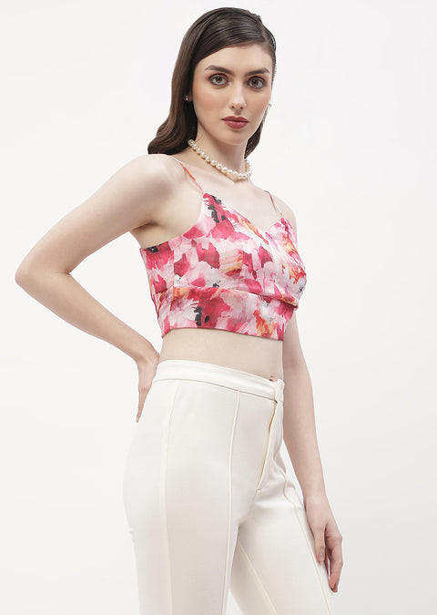 Madame Surplice Neck Hot Pink Floral Bralette Top