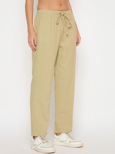 Madame Solid Rayon Blend Green Straight Trousers