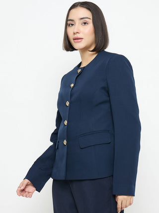 Madame Blue Round Neck Blazer